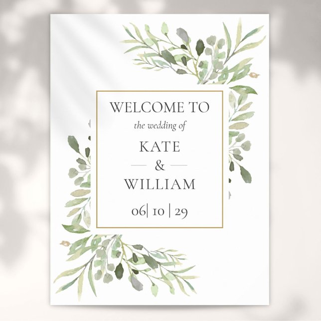 Affiche de bienvenue Mariage de verdure (Greenery Floral Wedding Welcome Sign)