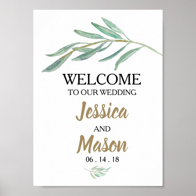 Affiche de bienvenue Mariage de verdure rustique (Devant)