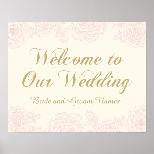 Affiche de bienvenue mariage | Design Rose floral (Devant)