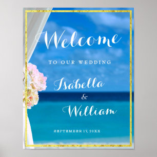 Affiche de bienvenue Mariage d'été Gold Ocean Be
