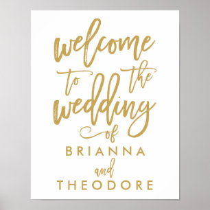 Affiche de bienvenue Mariage d'or lettres main chi