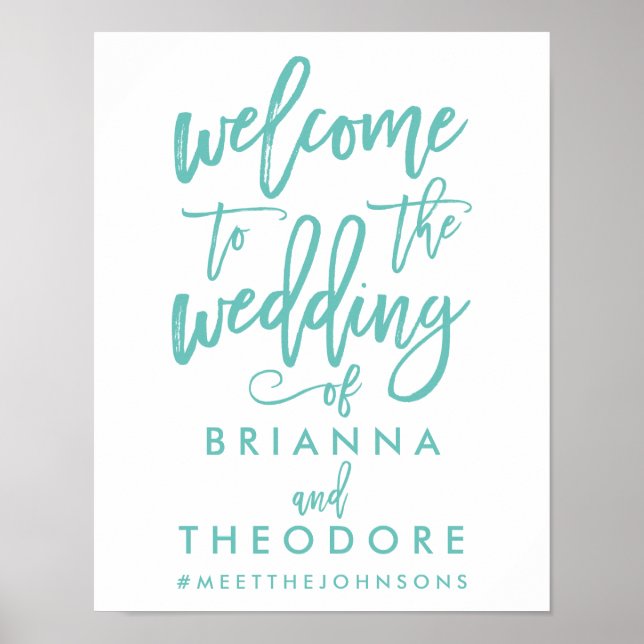 Affiche de bienvenue Mariage d'or lettres main chi (Devant)