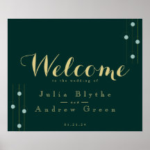 Affiche de bienvenue Mariage Emerald and Gold Art