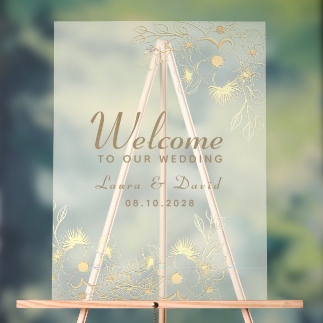 Affiche de bienvenue Mariage en ivoire en or flora (Neutre)
