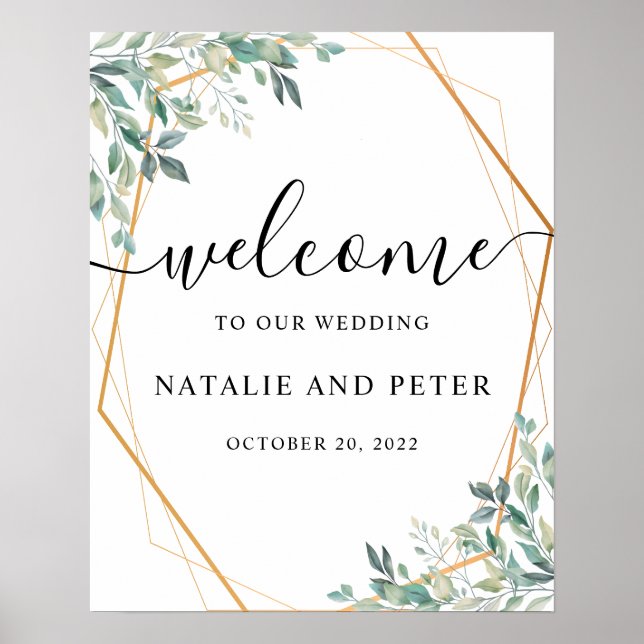 Affiche de bienvenue Mariage Eucalyptus Green Gold (Devant)