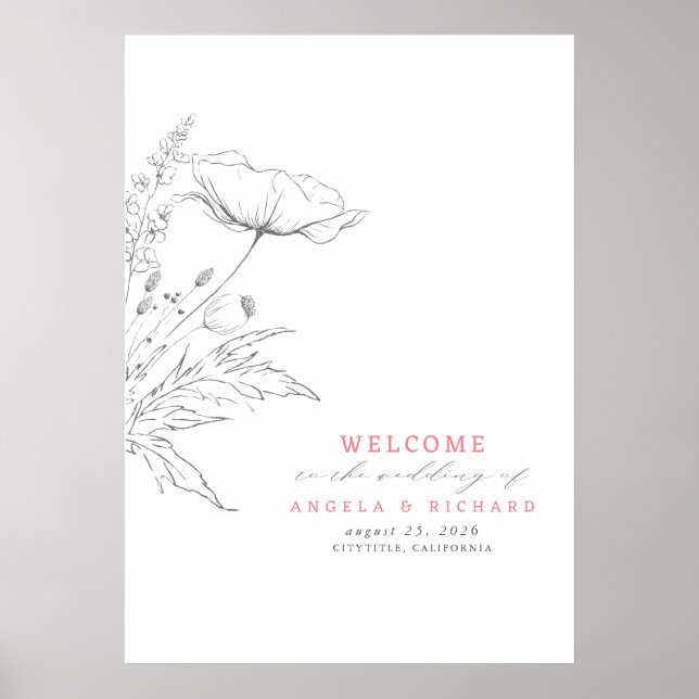 Affiche de bienvenue Mariage Fleur sauvage à main (Devant)