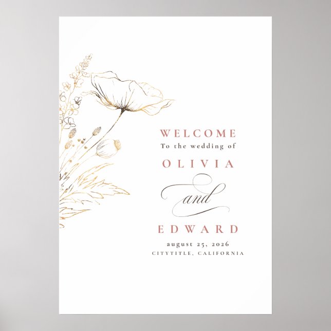 Affiche de bienvenue Mariage Fleur sauvage à main (Devant)