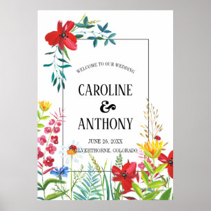Affiche de bienvenue Mariage Fleur sauvage aquarel