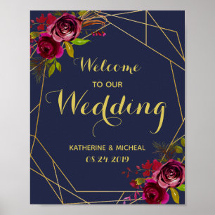 Affiche de bienvenue Mariage floral de la marine d