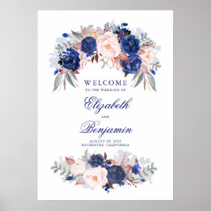 Affiche de bienvenue Mariage Floral Navy