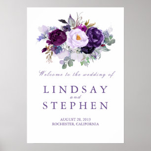 Affiche de bienvenue Mariage floral pourpre