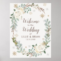 Affiche de bienvenue Mariage florale d'hiver