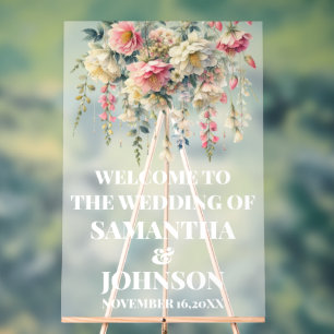Affiche de bienvenue Mariage florale en acrylique