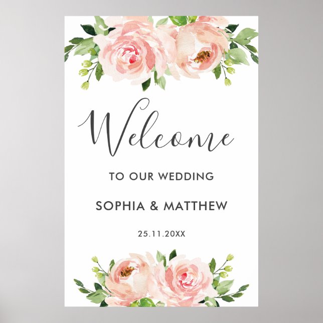 Affiche de bienvenue Mariage flush Floral Rose (Devant)