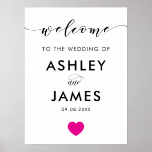 Affiche de bienvenue Mariage Fuchsia Heart, rose c
