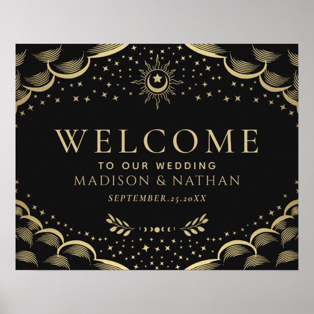 Affiche de bienvenue Mariage Gold Gothic Tarot Car (Devant)