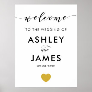 Affiche de bienvenue Mariage Gold Heart