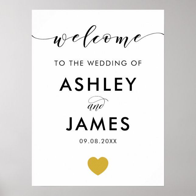 Affiche de bienvenue Mariage Gold Heart (Devant)