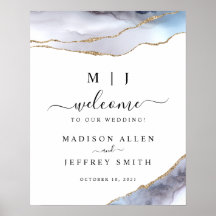 Affiche de bienvenue Mariage Gold & Navy Blue Agat