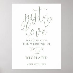 Affiche de bienvenue Mariage Just Love Sage Green