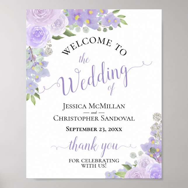 Affiche de bienvenue Mariage Lavender Purple Flora (Devant)