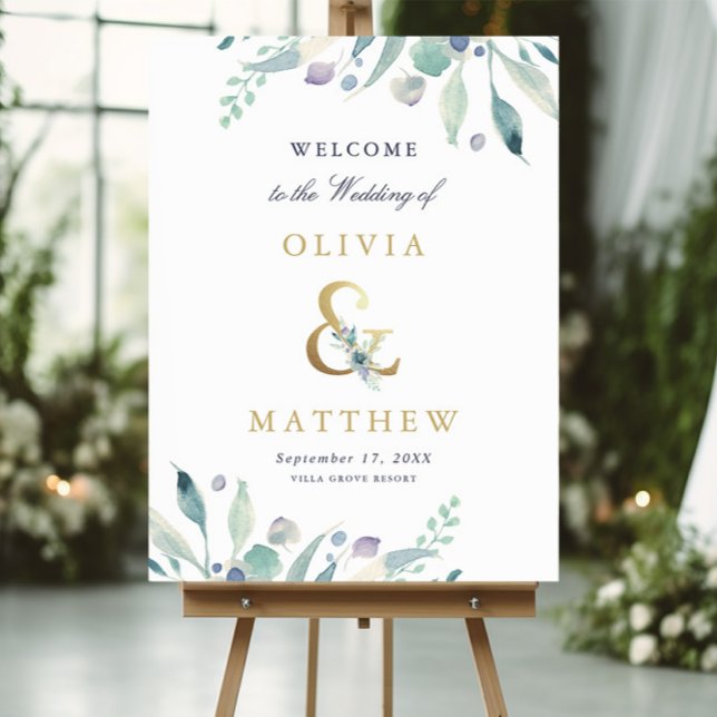 Affiche de bienvenue Mariage Luxe Floral Ampersand (Créateur téléchargé)