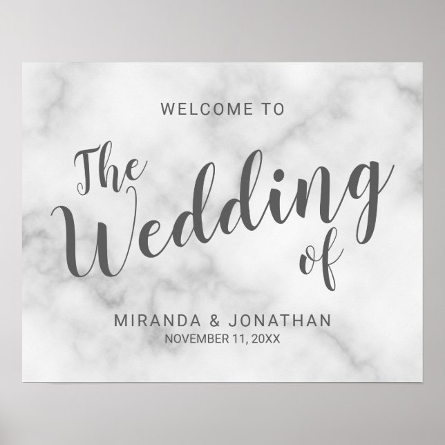 Affiche de bienvenue Mariage Marbre blanc élégant (Devant)
