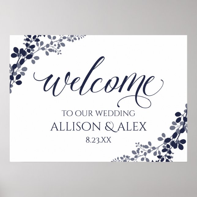 Affiche de bienvenue mariage | Marine & Dusty Blue (Devant)