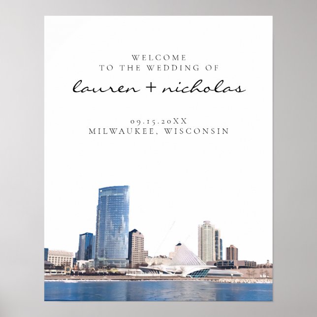AFFICHE DE BIENVENUE Mariage MIlwaukee Skyline (Devant)