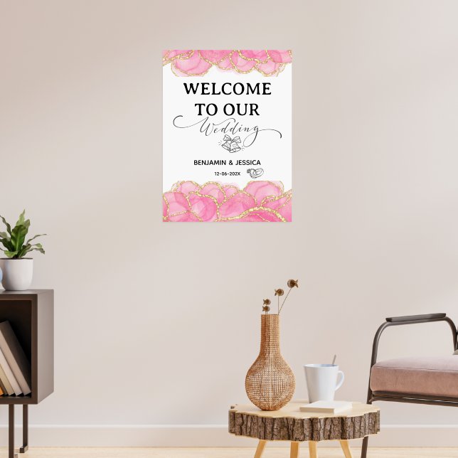 Affiche de bienvenue Mariage moderne Elegant Rose  (Salon 3)
