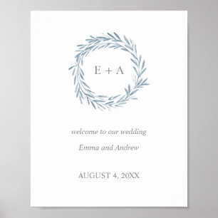 Affiche de bienvenue mariage - Monogram Blue Wreat