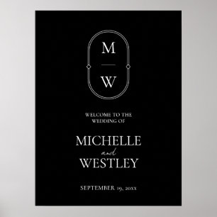 Affiche de bienvenue Mariage monogramme minimalist