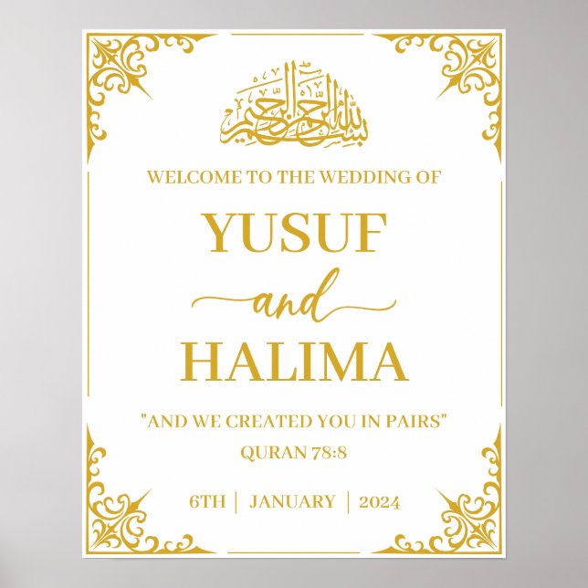 Affiche de bienvenue Mariage musulmane (Devant)