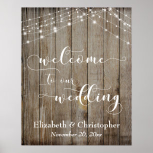 Affiche de bienvenue Mariage patiné en bois et lum