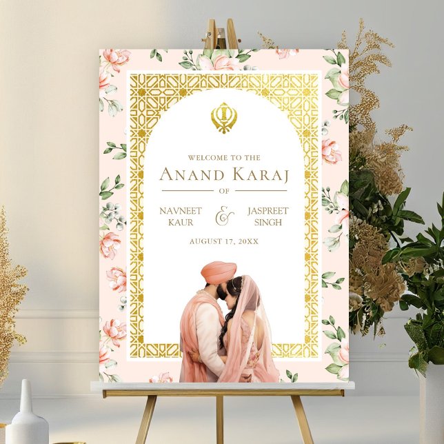 Affiche de bienvenue Mariage Peach Floral Anand Ka (Créateur téléchargé)