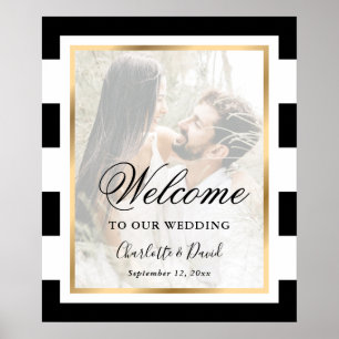 Affiche de bienvenue Mariage photo Black White Gol