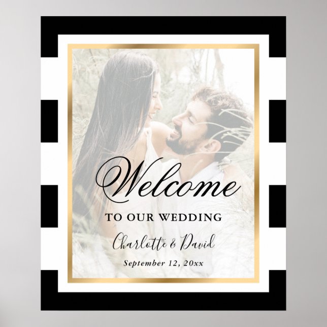 Affiche de bienvenue Mariage photo Black White Gol (Devant)