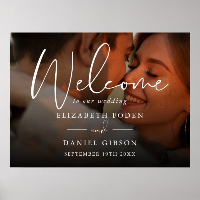 Affiche de bienvenue Mariage photo en script blanc (Devant)