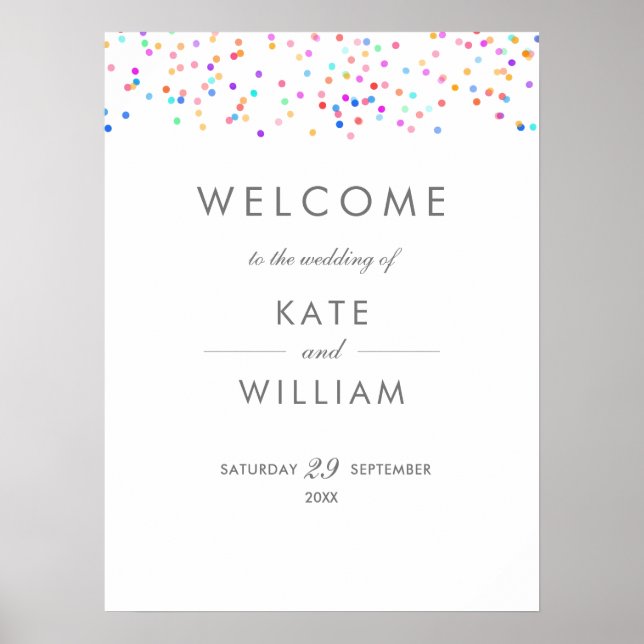 Affiche de bienvenue Mariage Rainbow Confetti (Devant)