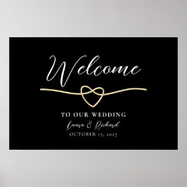 Affiche de bienvenue Mariage romantique Gold Black