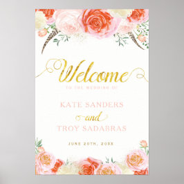 Affiche de bienvenue Mariage romantique Rose (13x1