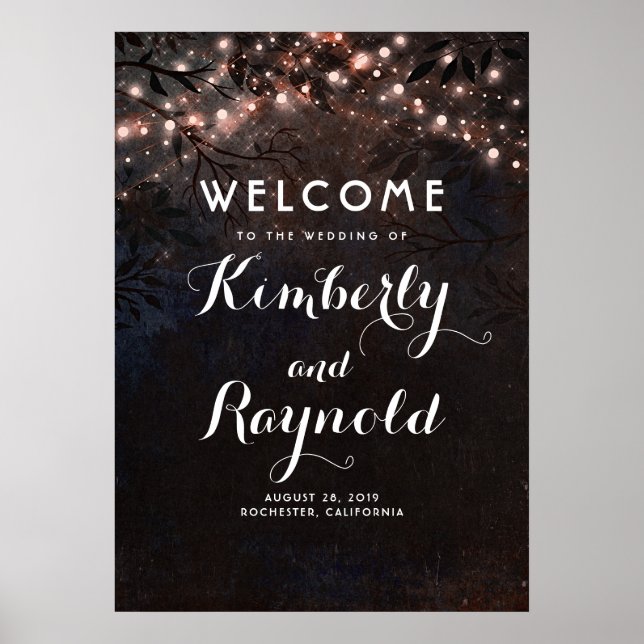 Affiche de bienvenue Mariage rose Gold Rustic Tree (Devant)