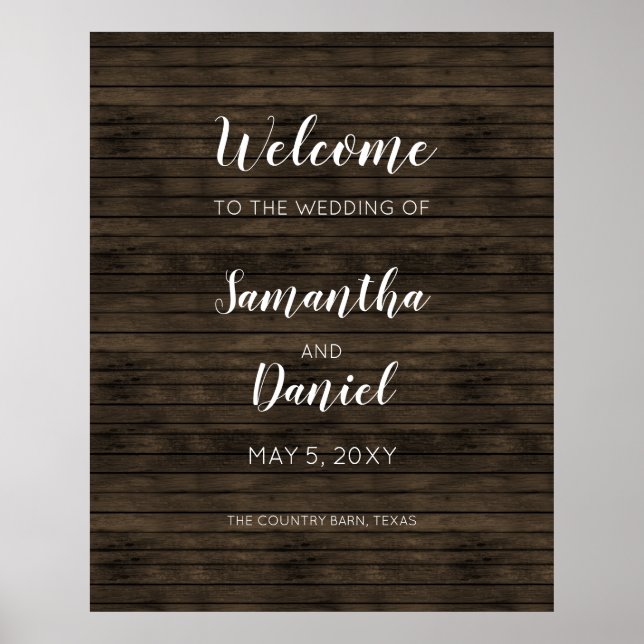 Affiche de bienvenue Mariage Rustic Barn Wood (Devant)