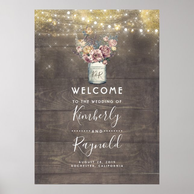 Affiche de bienvenue Mariage Rustic Mauve et Gold  (Devant)