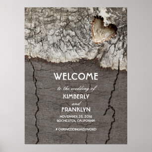 Affiche de bienvenue Mariage Rustic Wood Heart