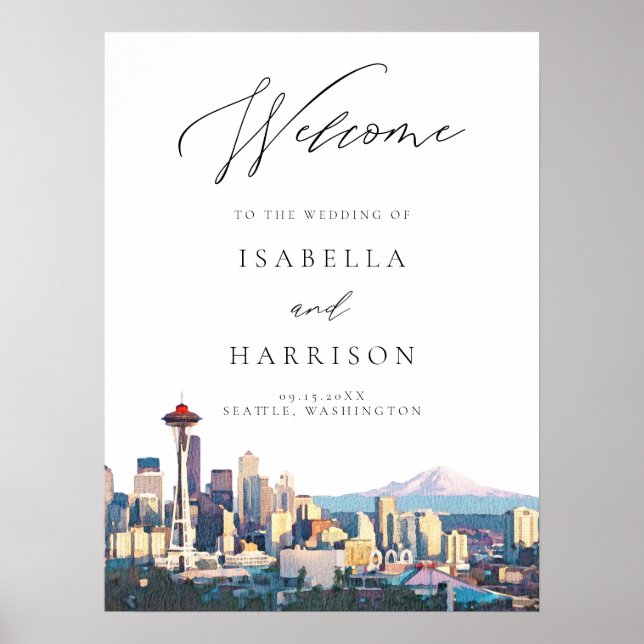 AFFICHE DE BIENVENUE Mariage SEATTLE Watercolor Sk (Devant)