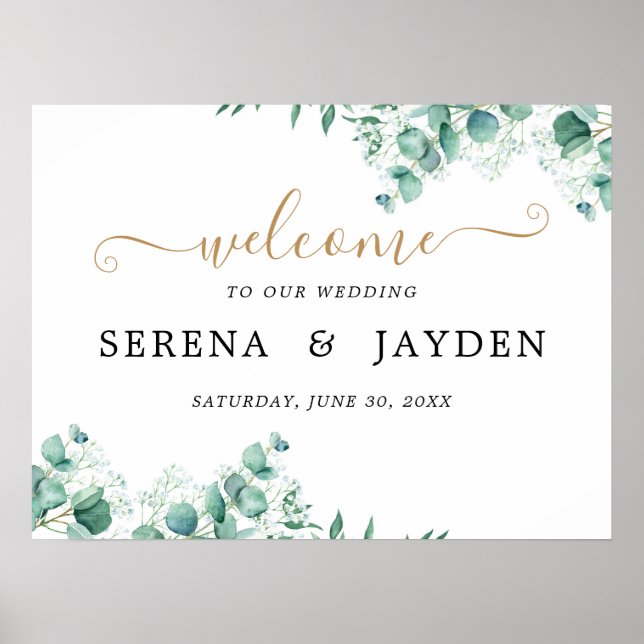 Affiche de bienvenue Mariage simple Eucalyptus Gre (Devant)