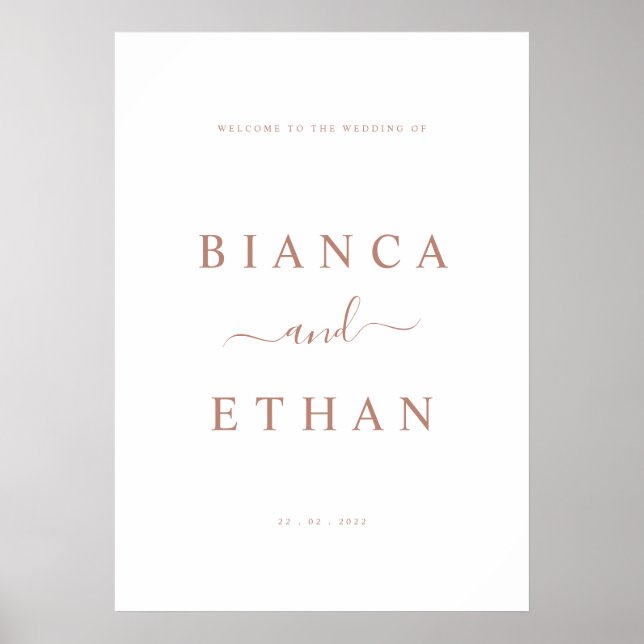 Affiche de bienvenue Mariage simple | Or blanc et  (Devant)