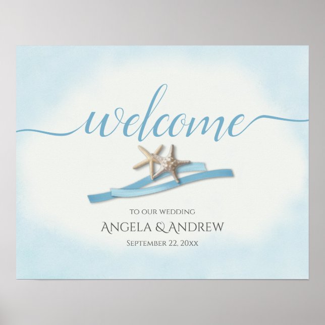 Affiche de bienvenue Mariage Starfish et Blue Ribb (Devant)