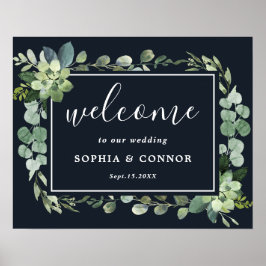 Affiche de bienvenue Mariage Succulent Bleu minuit